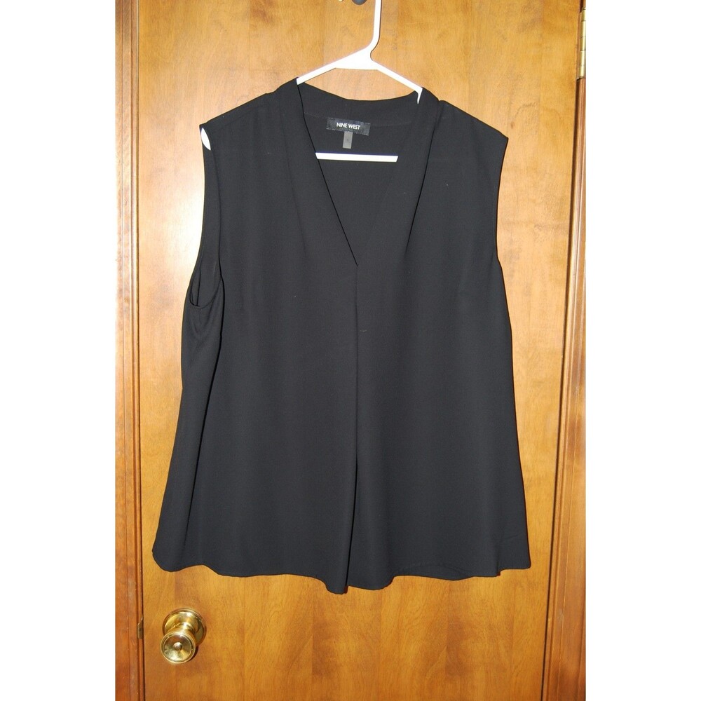NINE WEST Suit Separates Black  Drape Sleeveless Blouse XL V Neck